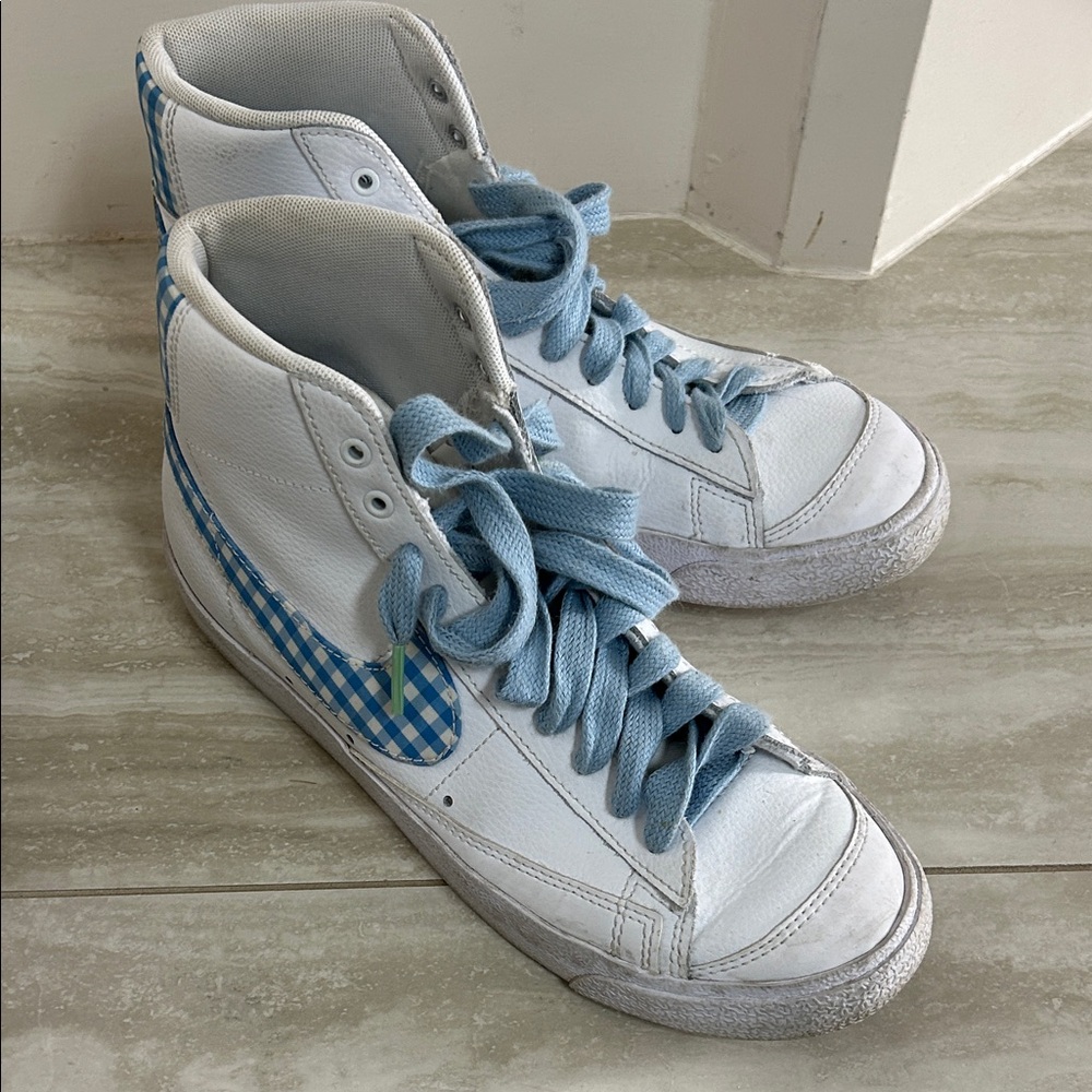Nike Blazer Mid 77 women’s high tops blue gingham size 8.5 - Picture 2 of 7